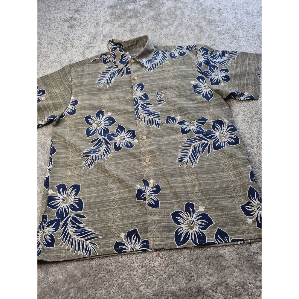 Extreme Gear Shirt Men Large Green‎ Blue Hawaiian Hibiscus Island Tropics